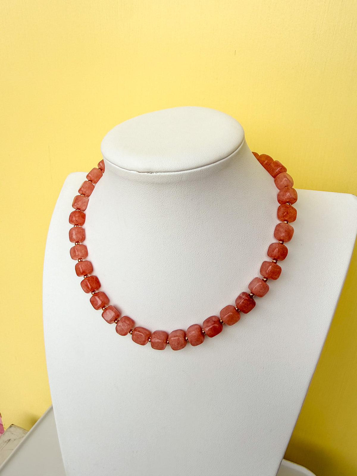 Faceted Square Glass Bead Necklace - 10mm - N0007
