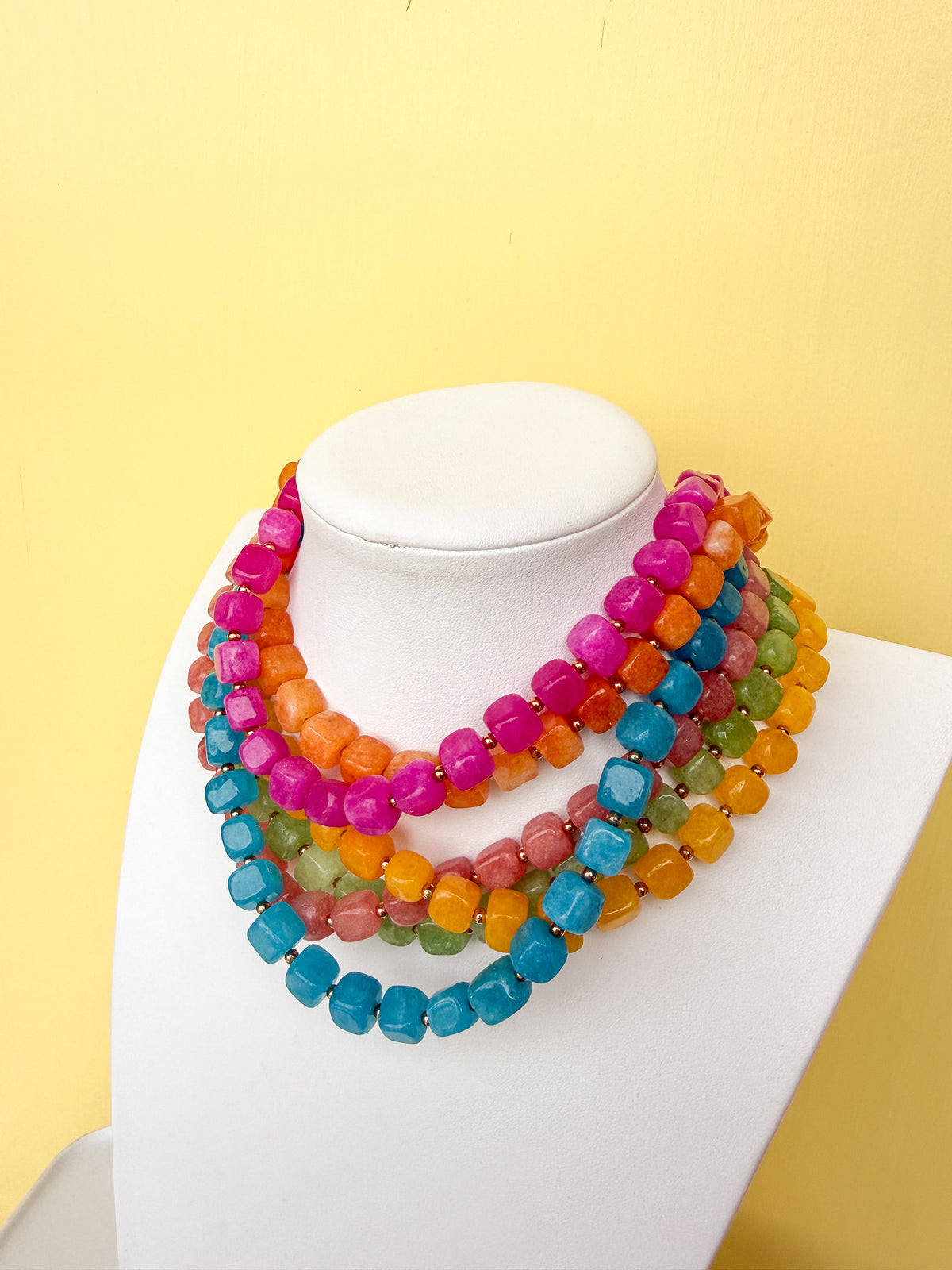 Faceted Square Glass Bead Necklace - 10mm - N0007