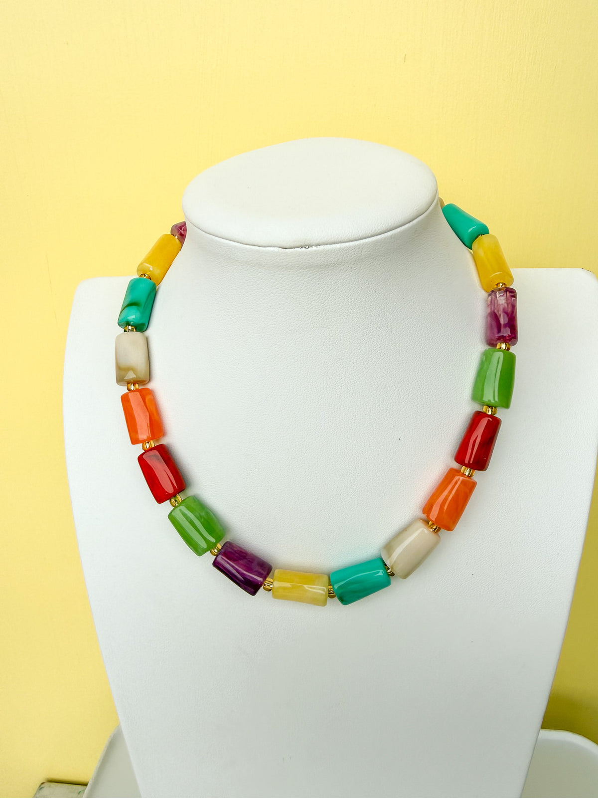 Marbled Cylinder Bead Necklace - 20mm - N0011