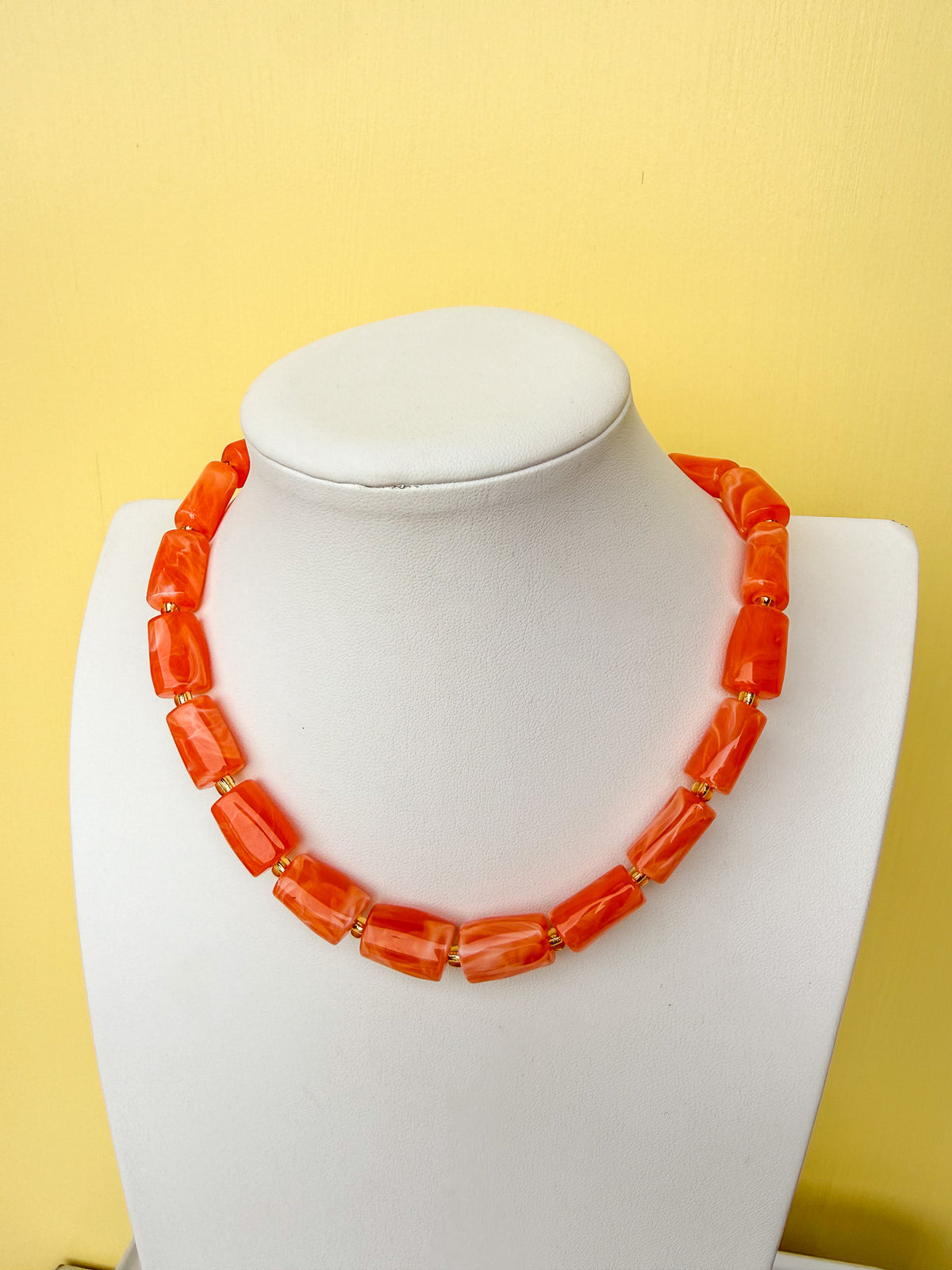 Marbled Cylinder Bead Necklace - 20mm - N0011