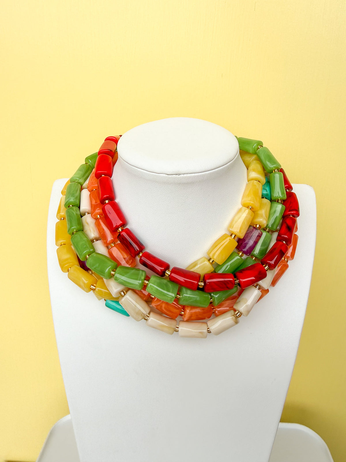 Marbled Cylinder Bead Necklace - 20mm - N0011