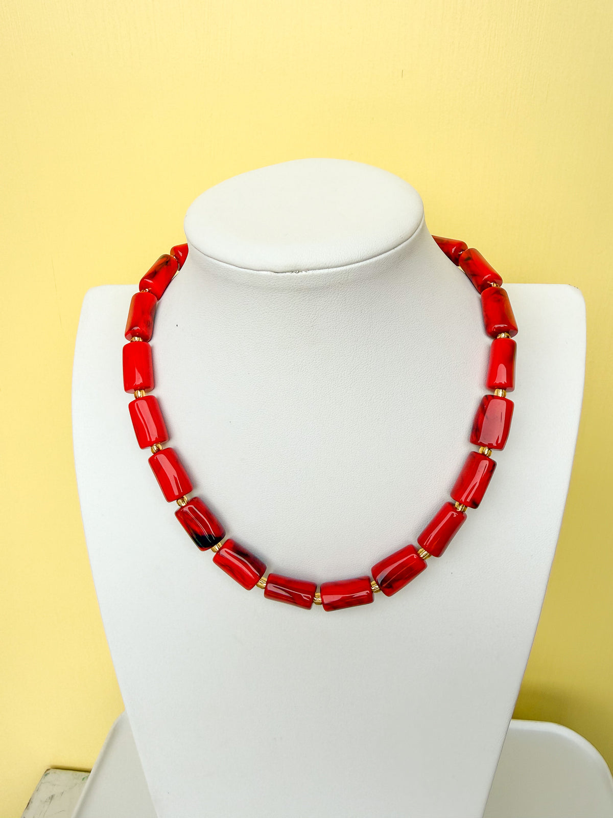 Marbled Cylinder Bead Necklace - 20mm - N0011