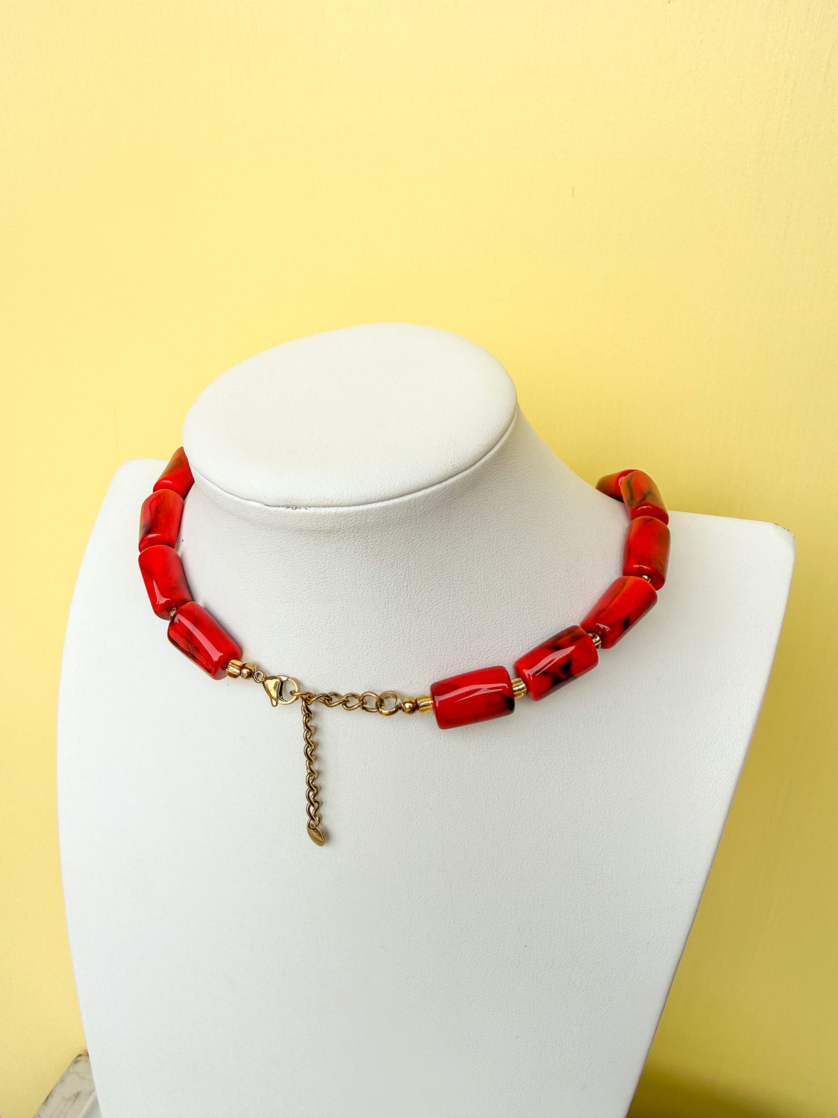 Marbled Cylinder Bead Necklace - 20mm - N0011
