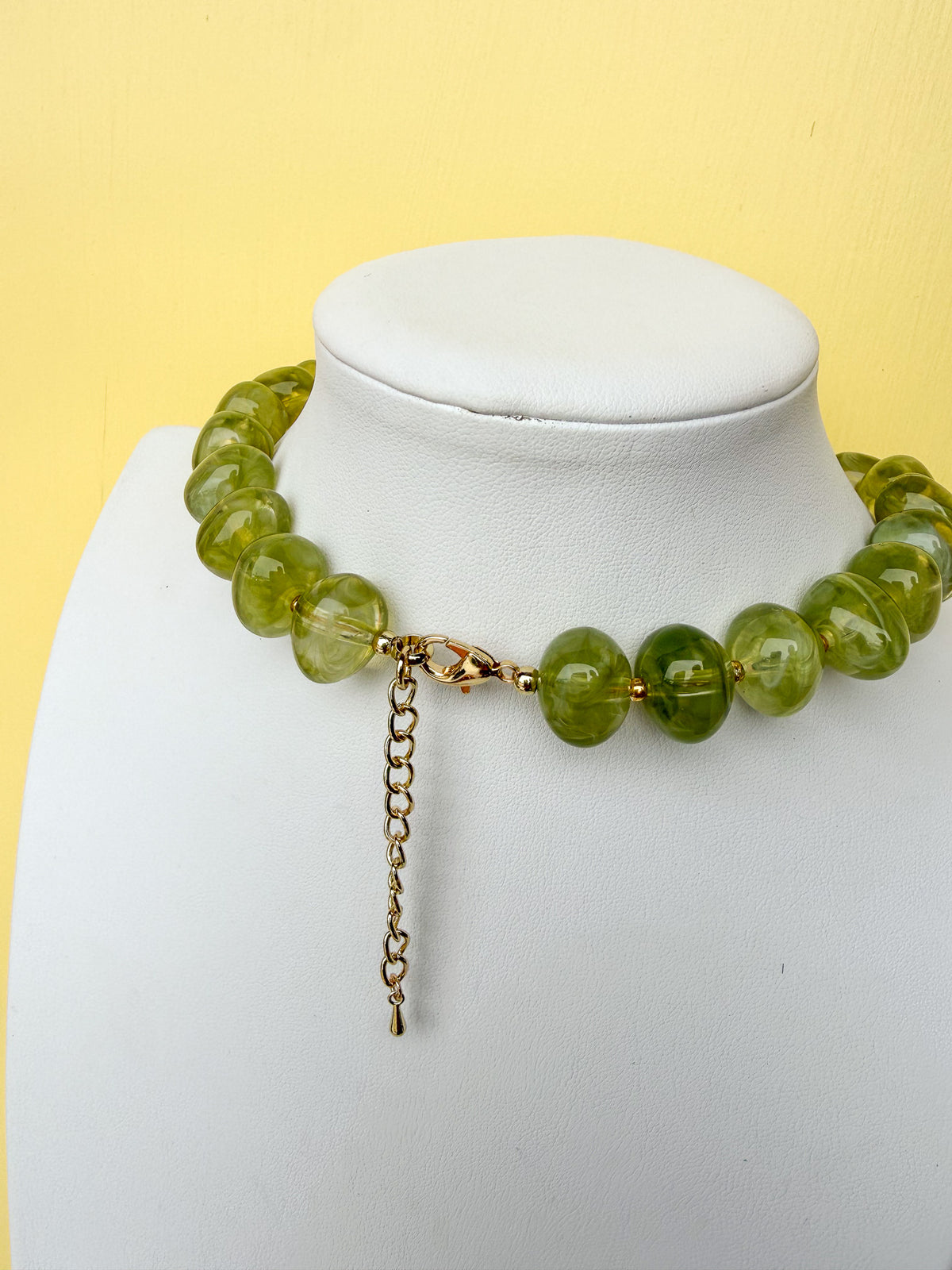 Oval Pebble Beaded Necklace With Heart Pendant - 20mm - N0011