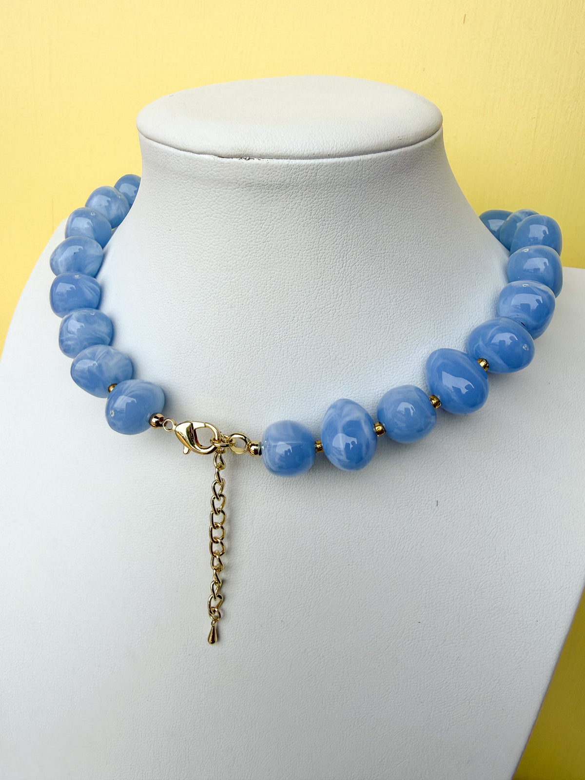 Oval Pebble Beaded Necklace With Heart Pendant - 20mm - N0011