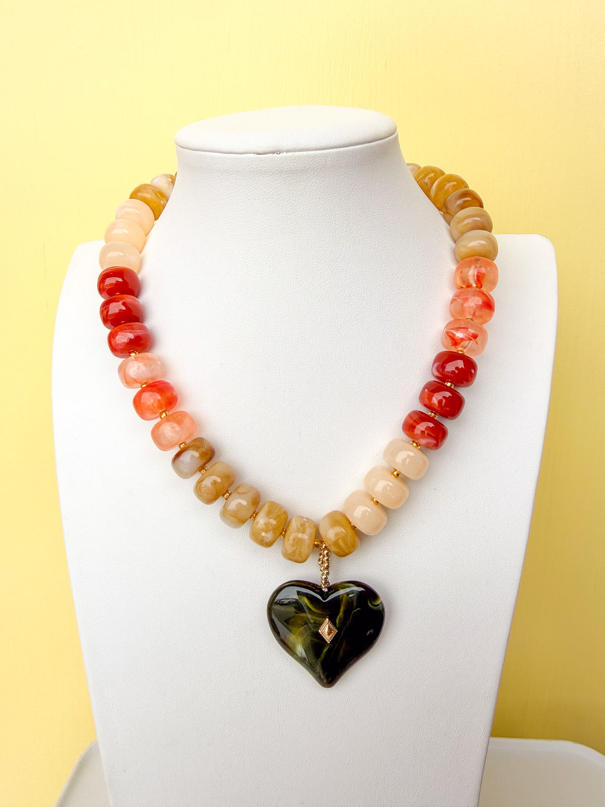 Classic Beaded Necklace With Heart Pendant - 15mm - N0031
