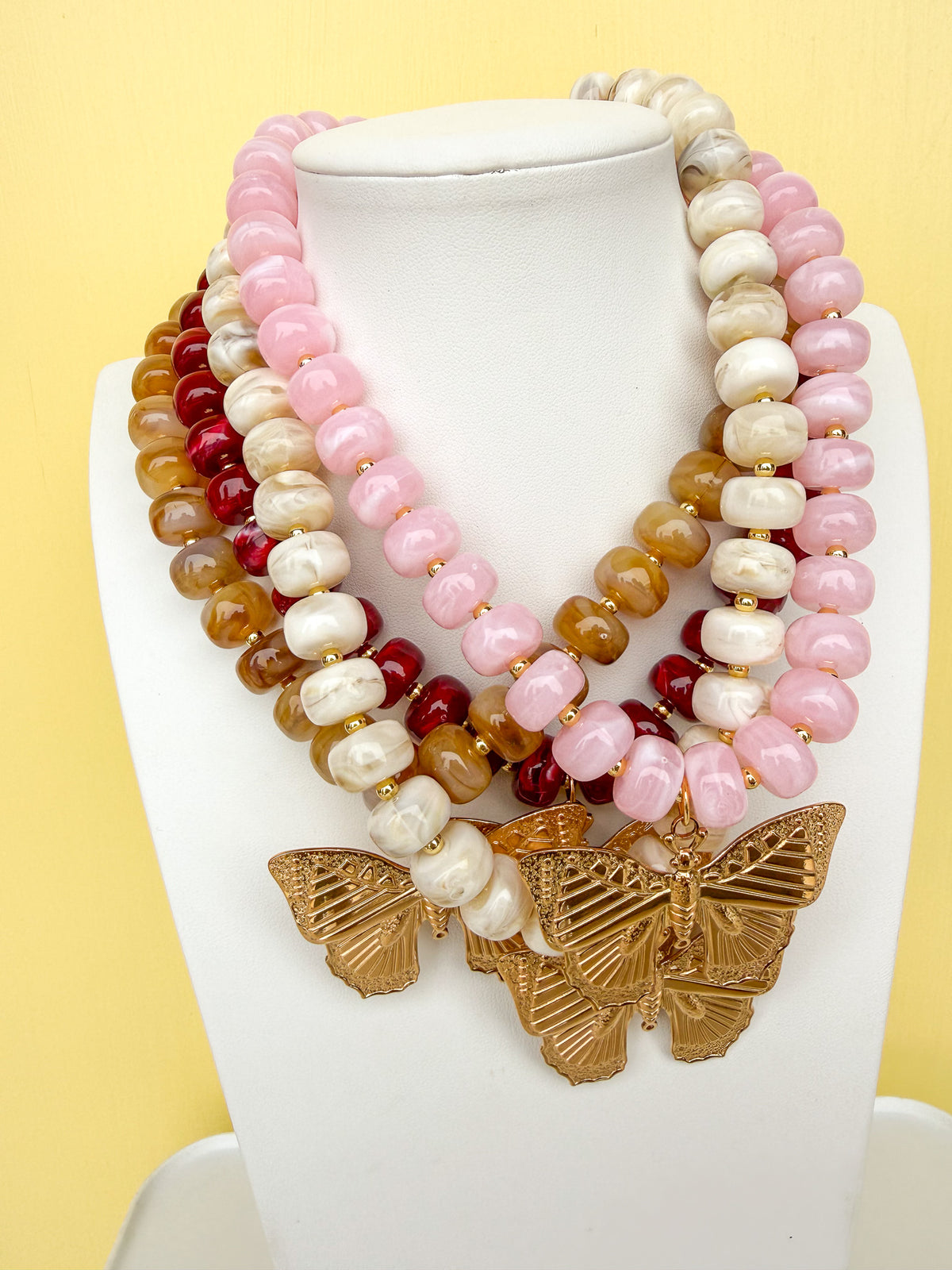 Classic Beaded Necklace With Butterfly Pendant- 15mm - N0021