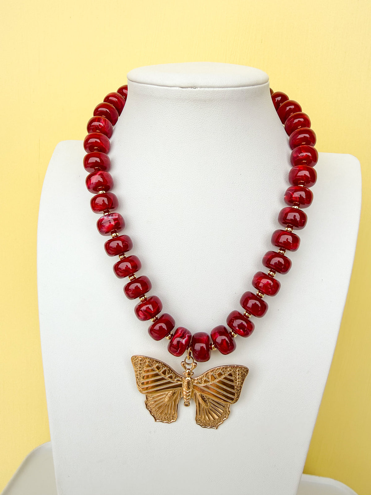 Classic Beaded Necklace With Butterfly Pendant- 15mm - N0021