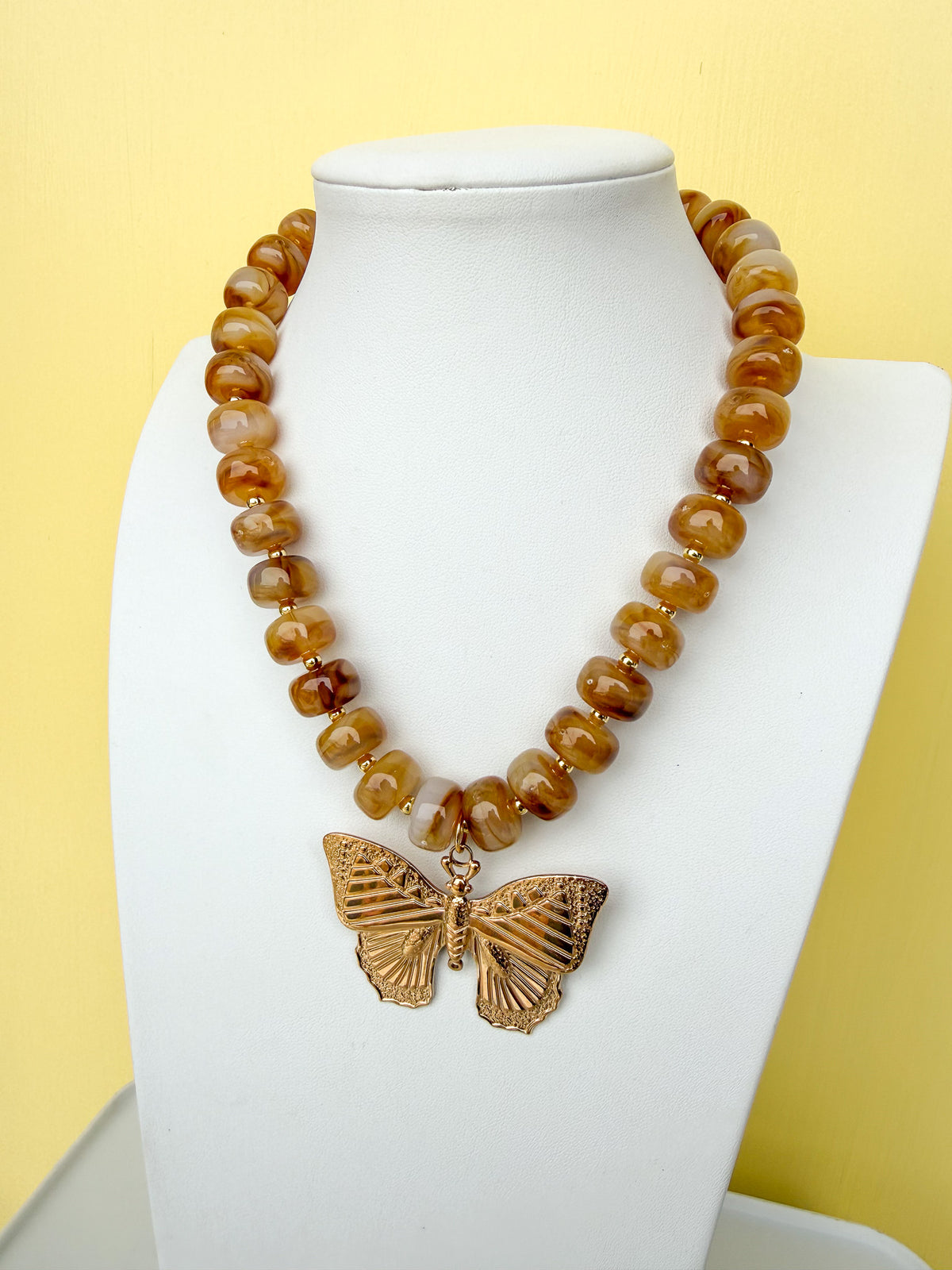 Classic Beaded Necklace With Butterfly Pendant- 15mm - N0021