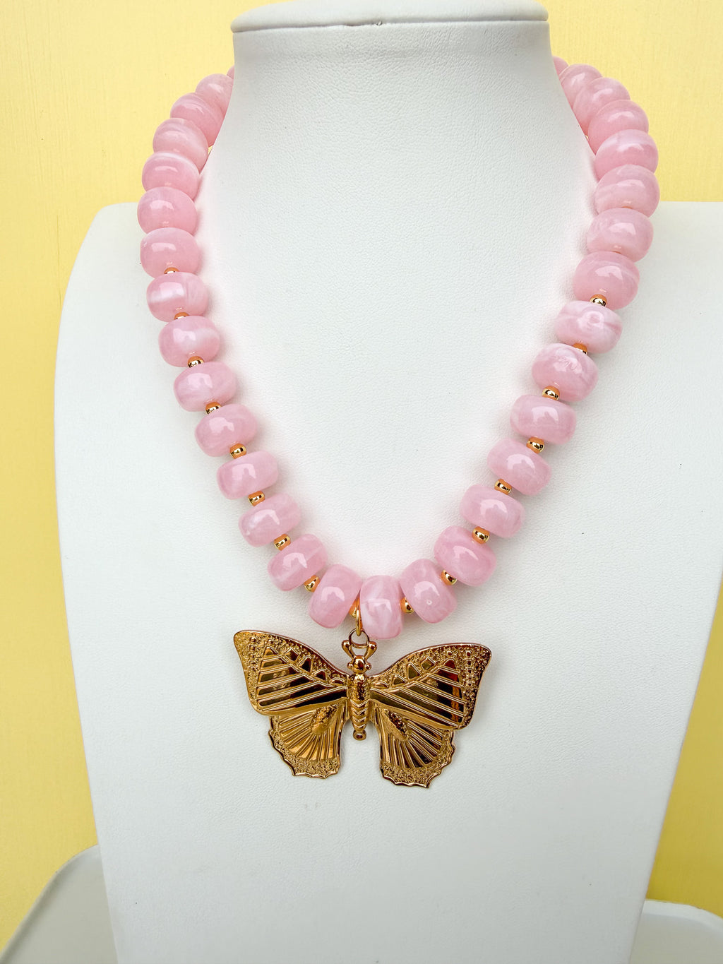 Classic Beaded Necklace With Butterfly Pendant- 15mm - N0021