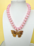 Classic Beaded Necklace With Butterfly Pendant- 15mm - N0021