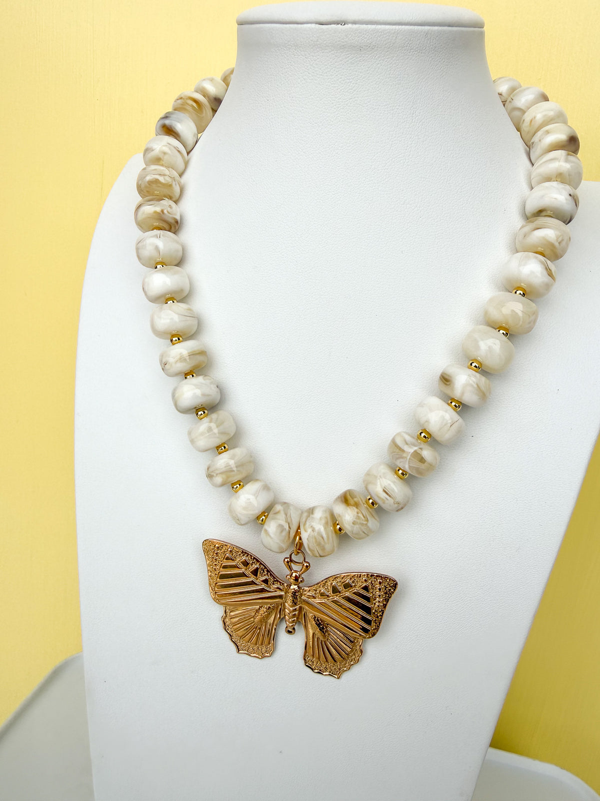 Classic Beaded Necklace With Butterfly Pendant- 15mm - N0021