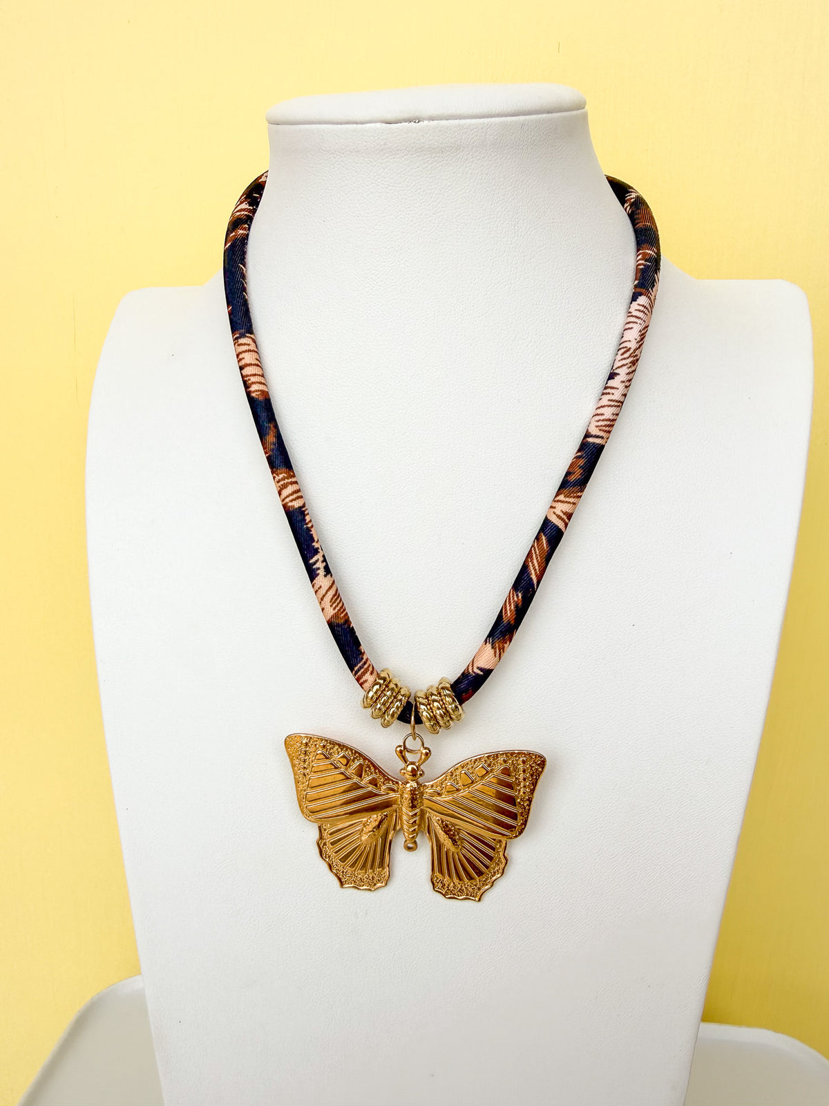 Corded Butterfly Necklace - Leopard - N0018