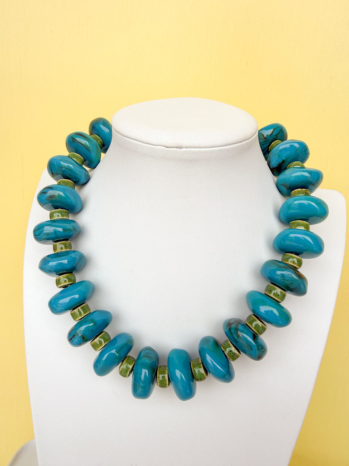 XL Rondelle Bead Necklace - Turquoise & Green - 30mm - N0015