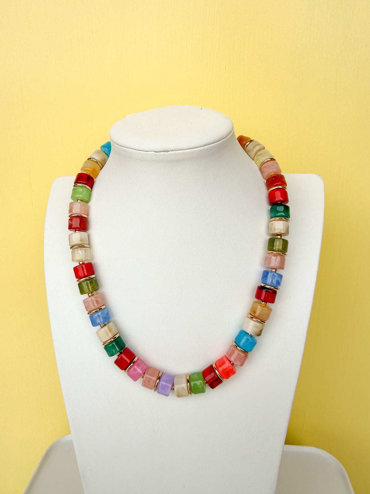 Medium Cylinder Acrylic Bead Necklace - 10mm - N0022