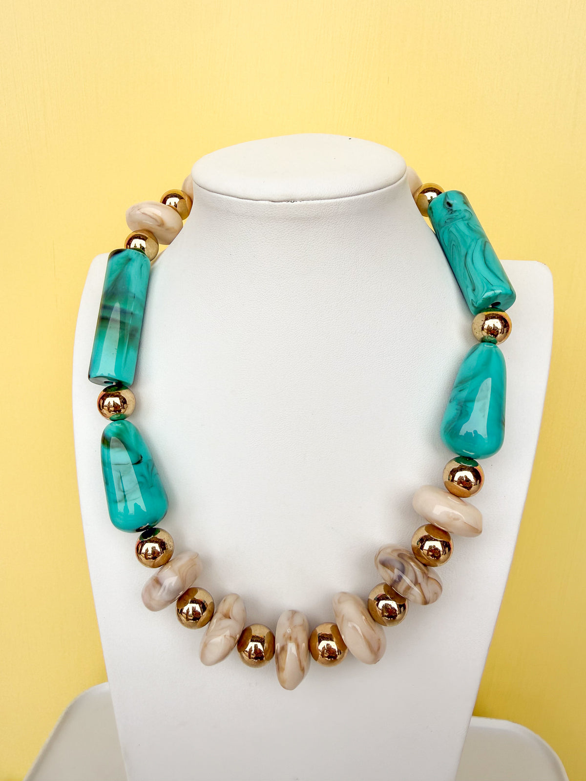 Turquoise & Gold Chunky Bead Necklace - N0012