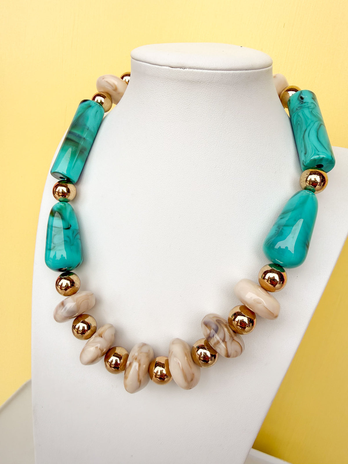 Turquoise & Gold Chunky Bead Necklace - N0012