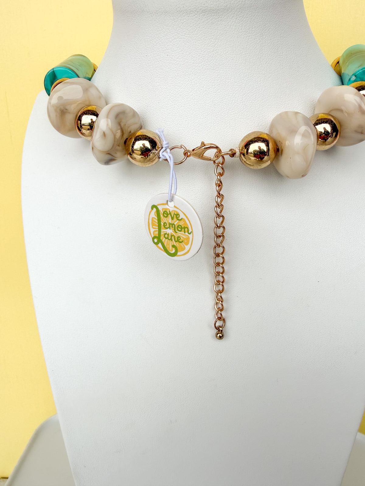 Turquoise & Gold Chunky Bead Necklace - N0012