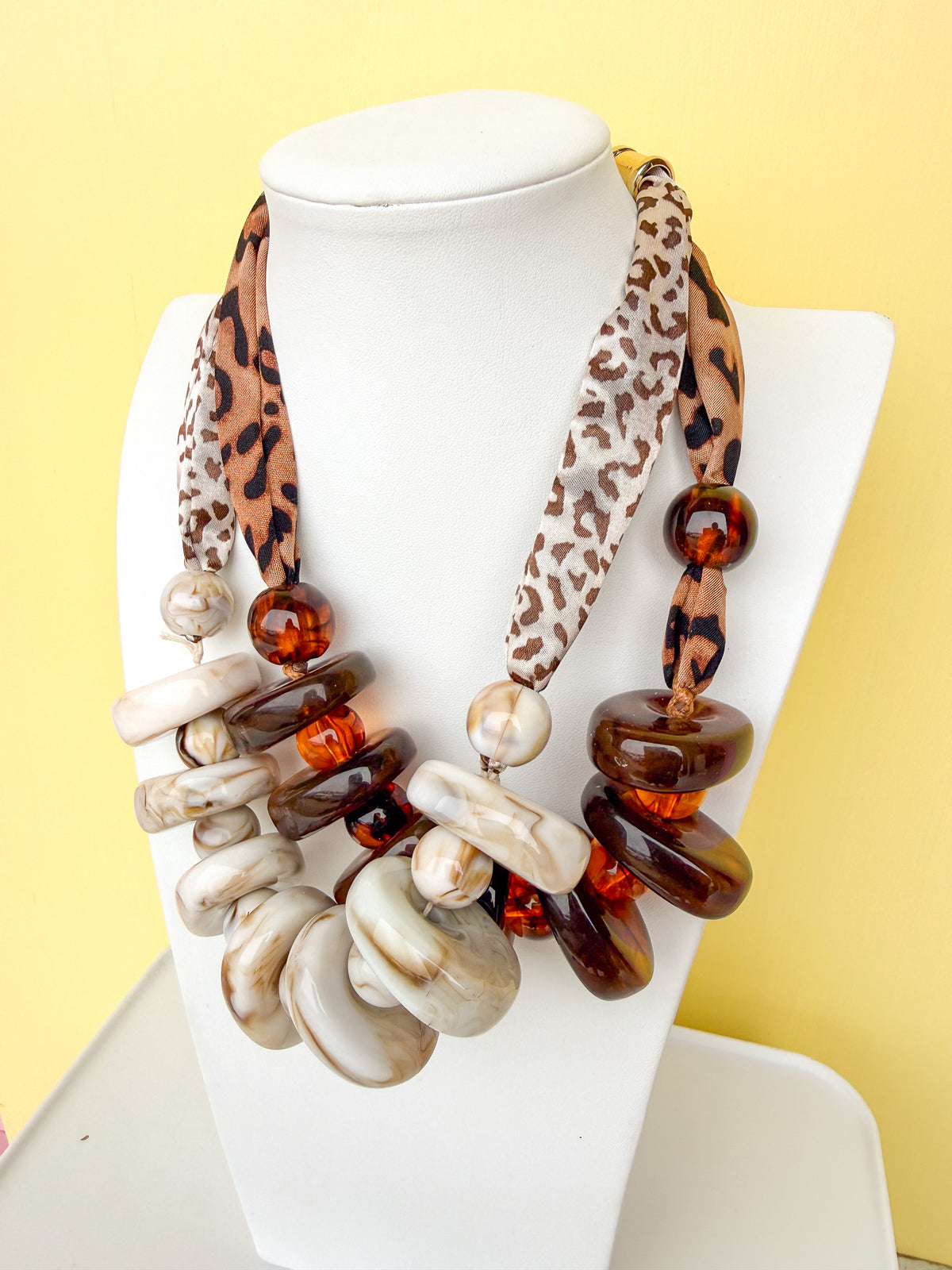 Resin Disc Leopard Statement Necklace - N0014