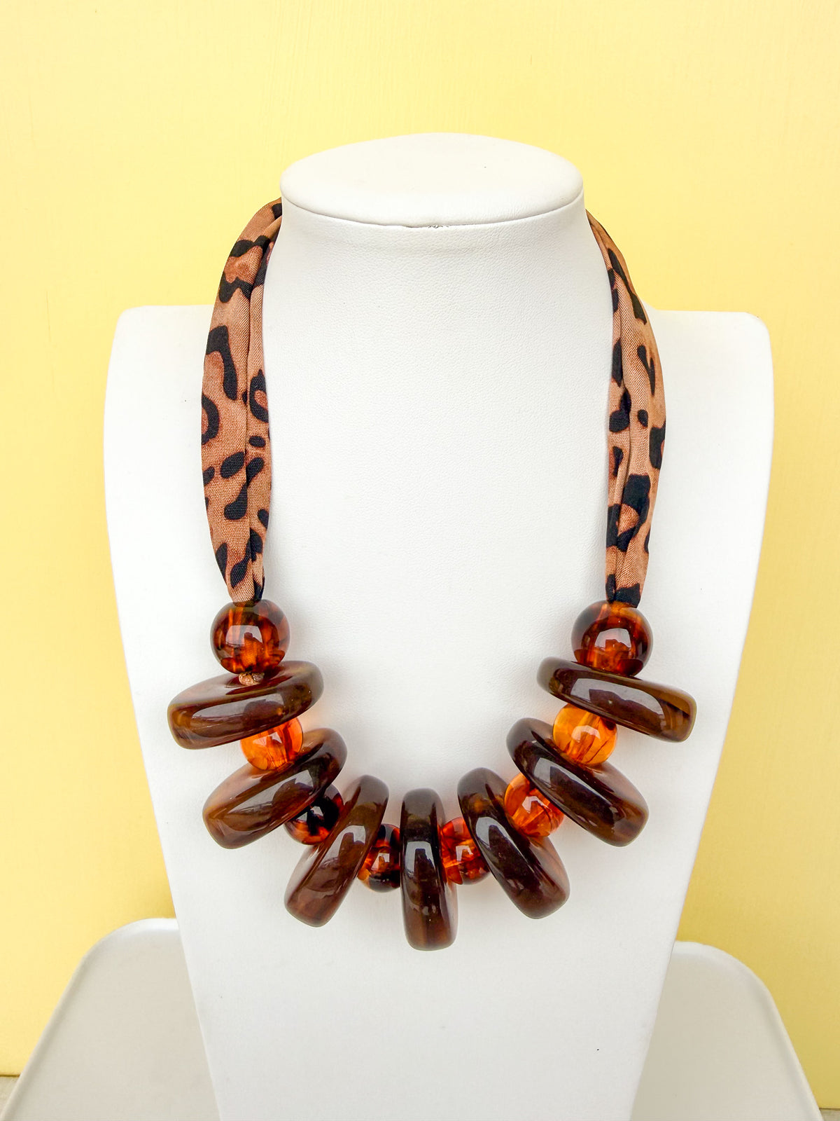 Resin Disc Leopard Statement Necklace - N0014