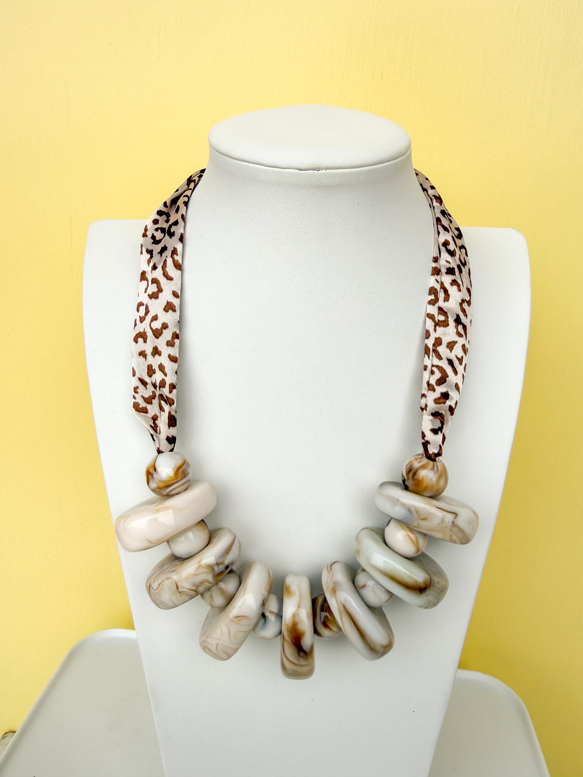 Resin Disc Leopard Statement Necklace - N0014