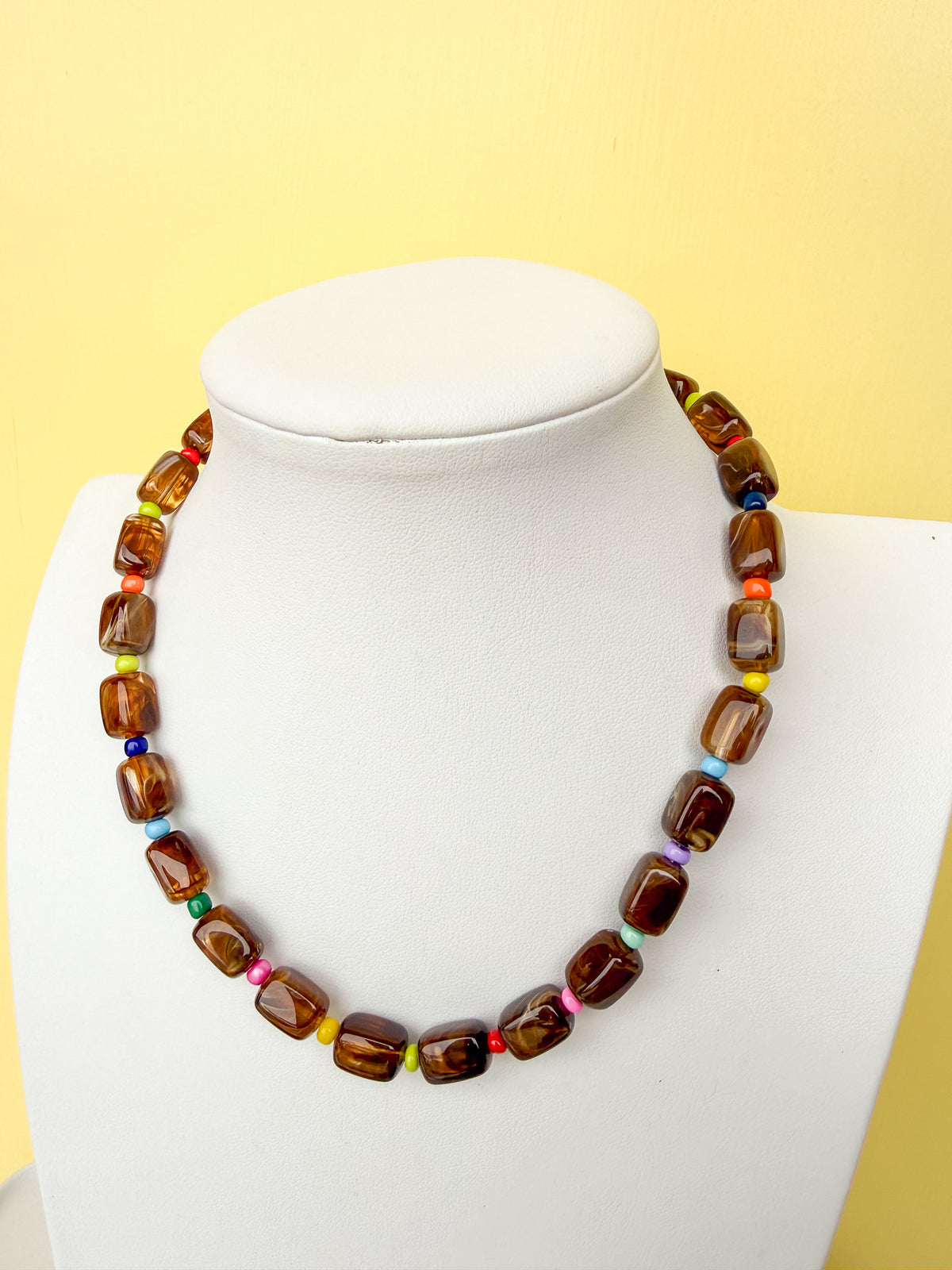 Small Rectangle Acrylic Bead Necklace - 15mm - N0023