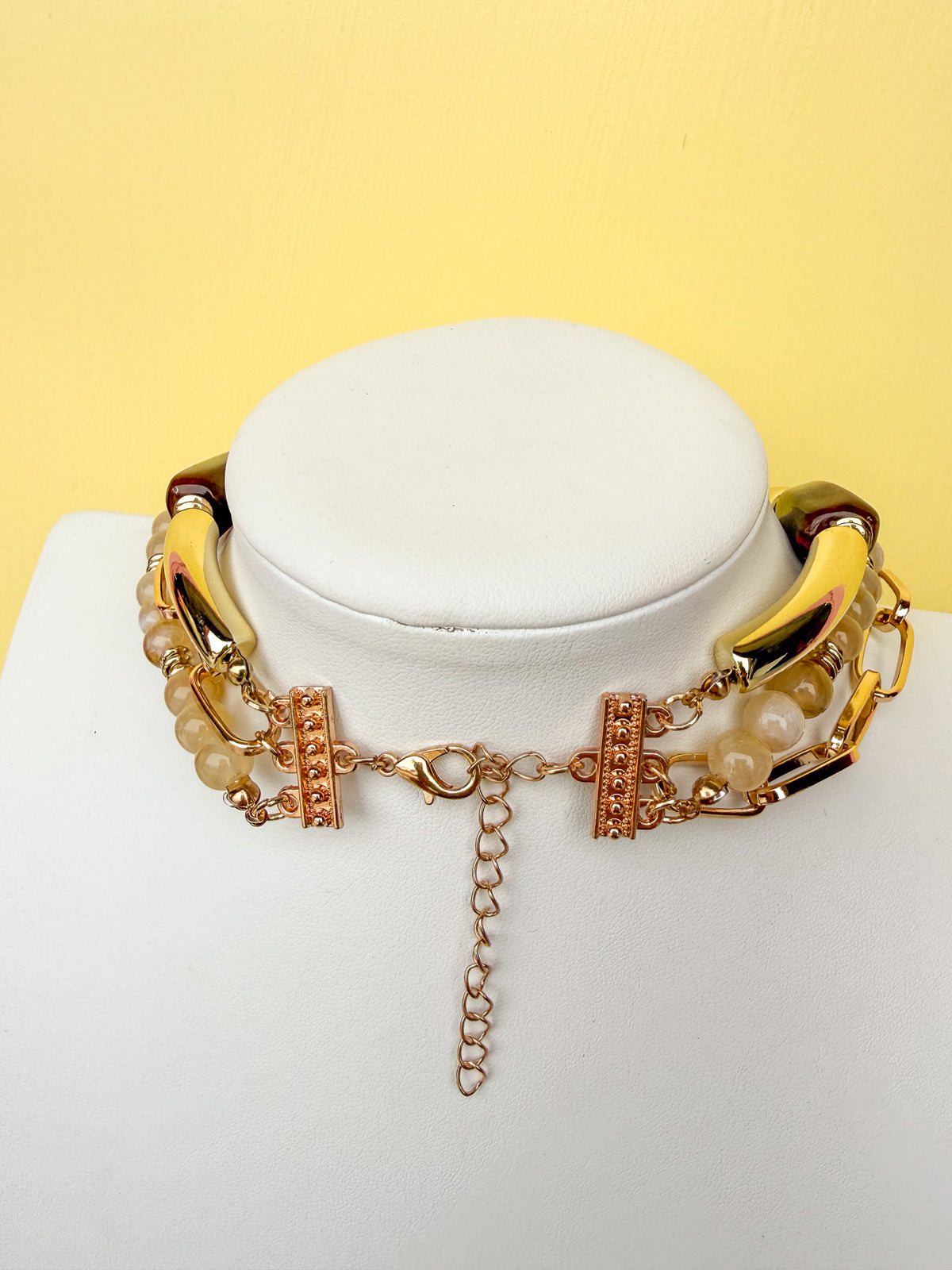 Gold & Beaded Triple Strand Statement Necklace - N0013